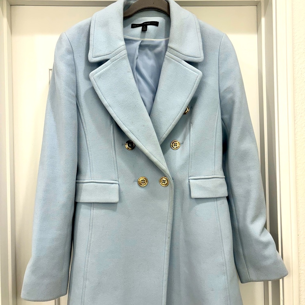 White House Black Market double breasted powder blue coat